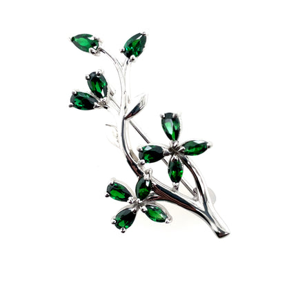 Sterling Silver Green CZ Floral Brooch BR113/E