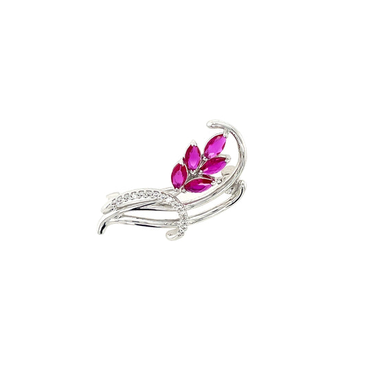 Sterling Silver Ruby CZ Brooch BR115/R