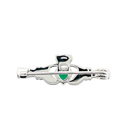 Sterling Silver Green CZ Claddagh Bar Brooch BR42