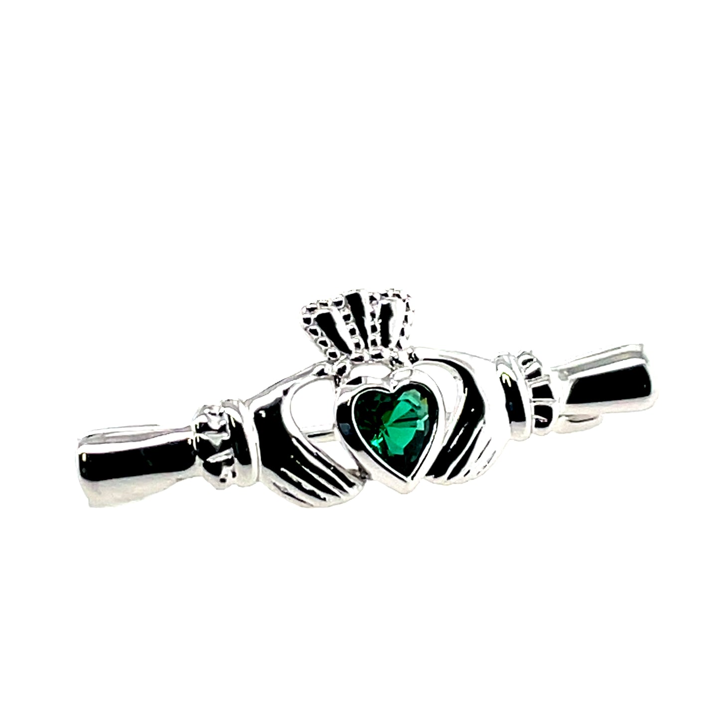 Sterling Silver Green CZ Claddagh Bar Brooch BR42