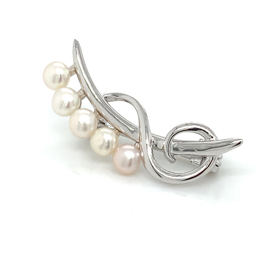 Sterling Silver Pearl Swirl Brooch