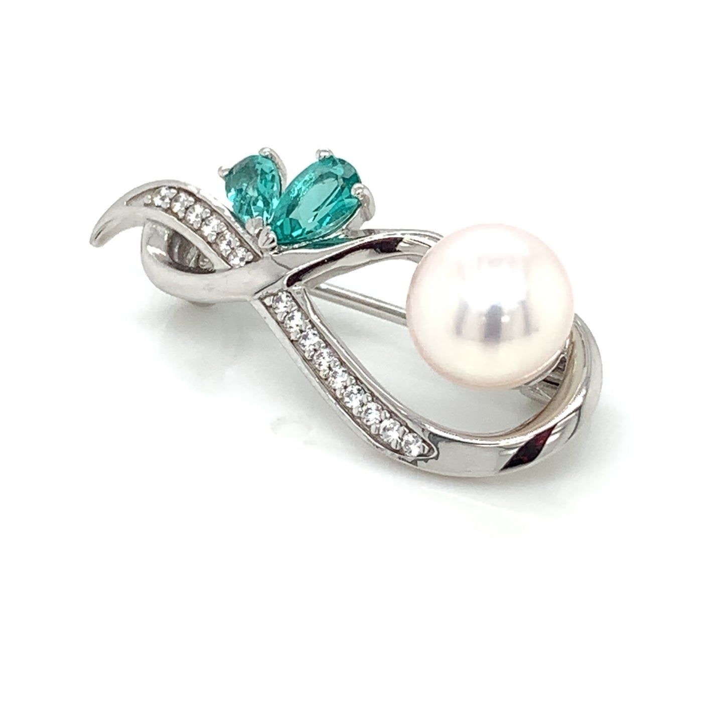 Sterling Silver Emerald CZ & FWPearl Brooch BR84/E