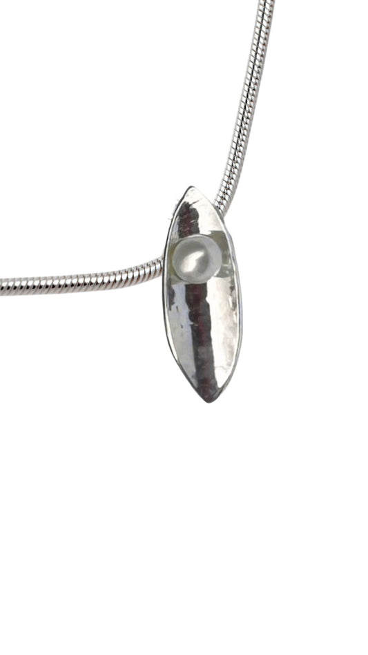 Martina Hamilton Leaf Sterling Silver and Fixed Pearl Pendant Small LFC3BK