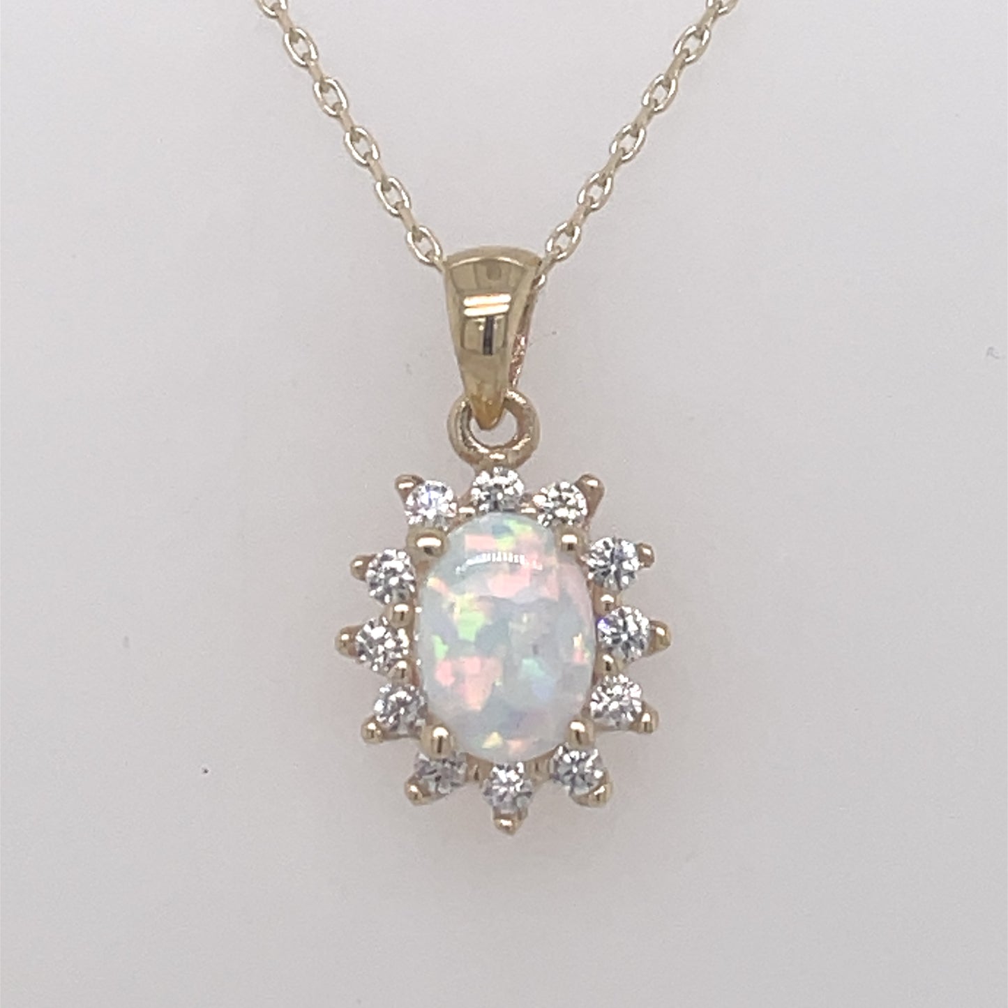 9ct Gold Opal & CZ Oval Cluster Pendant GPL58