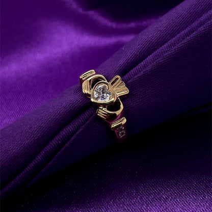 9ct Gold Cubic Zirconia Claddagh Ring GR509