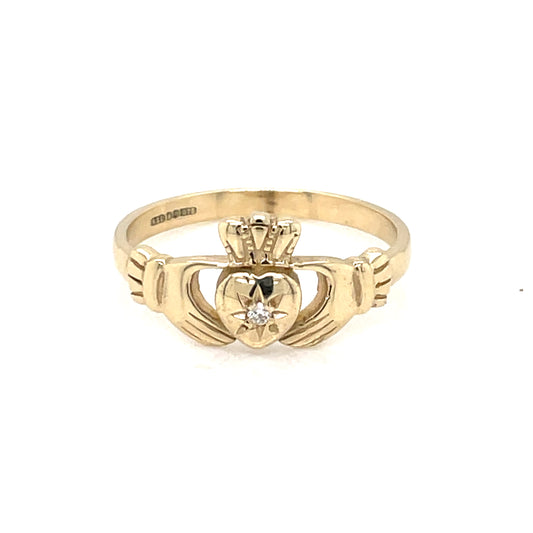 9ct Gold Diamond Claddagh Ring GR424