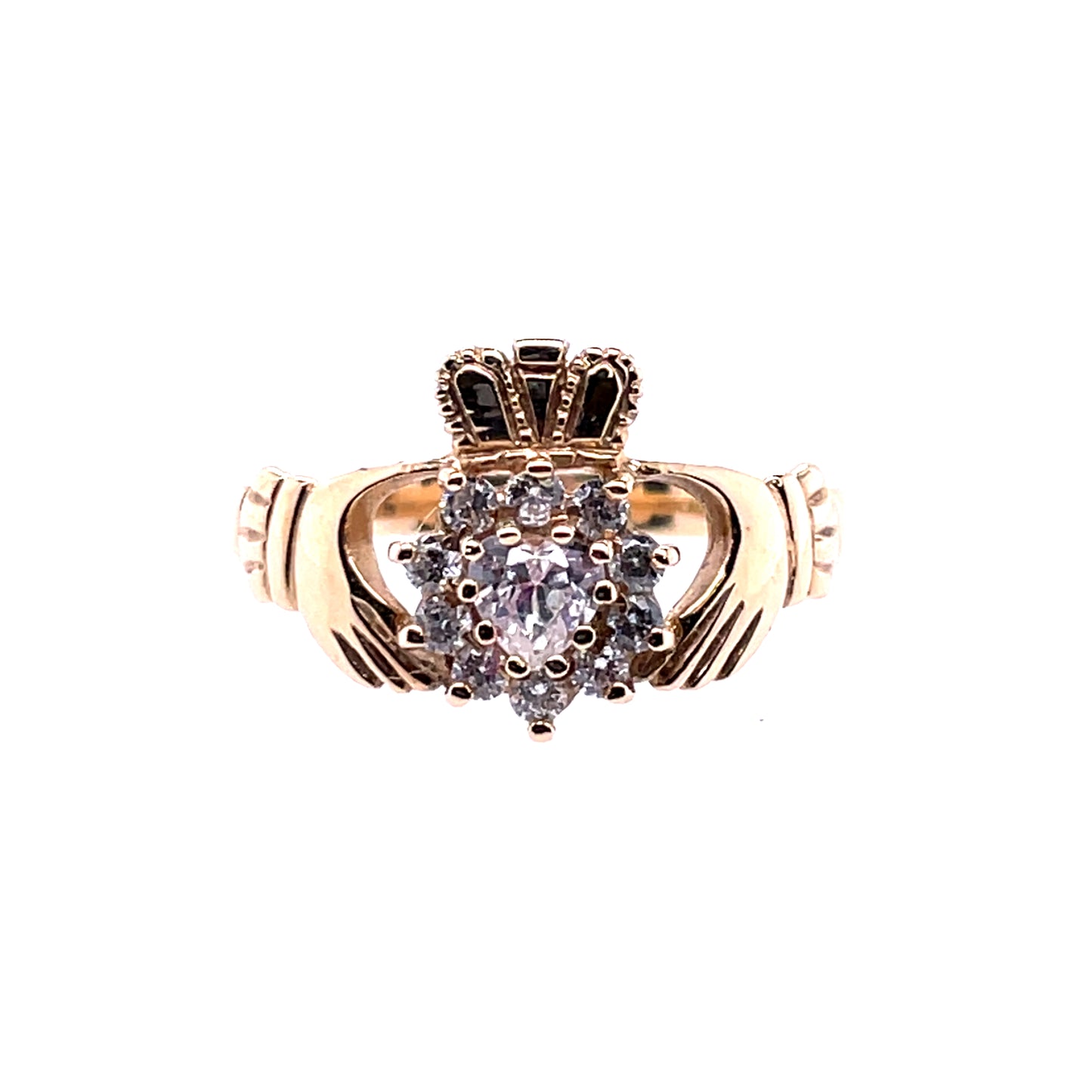 9ct Gold CZ Cluster Claddagh Ring GR257