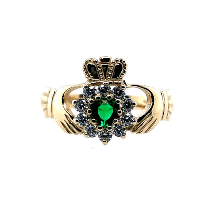 9ct Gold Green CZ Cluster Claddagh Ring GR499