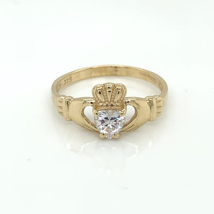 9ct Gold CZ Claddagh Ring GR420