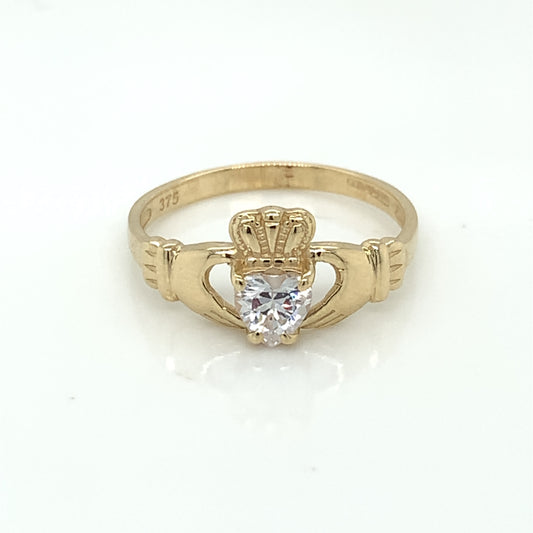 9ct Gold CZ Claddagh Ring GR420