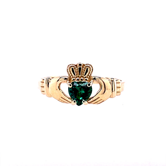 9ct Gold Green CZ Claddagh Ring GR441
