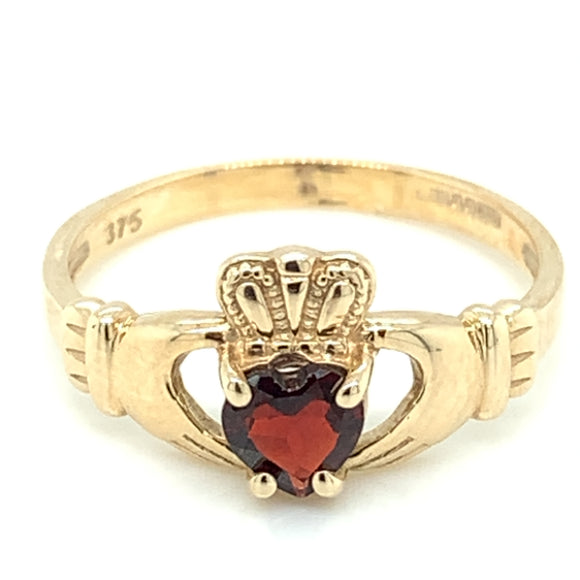 9ct Gold Garnet Claddagh Ring GR378