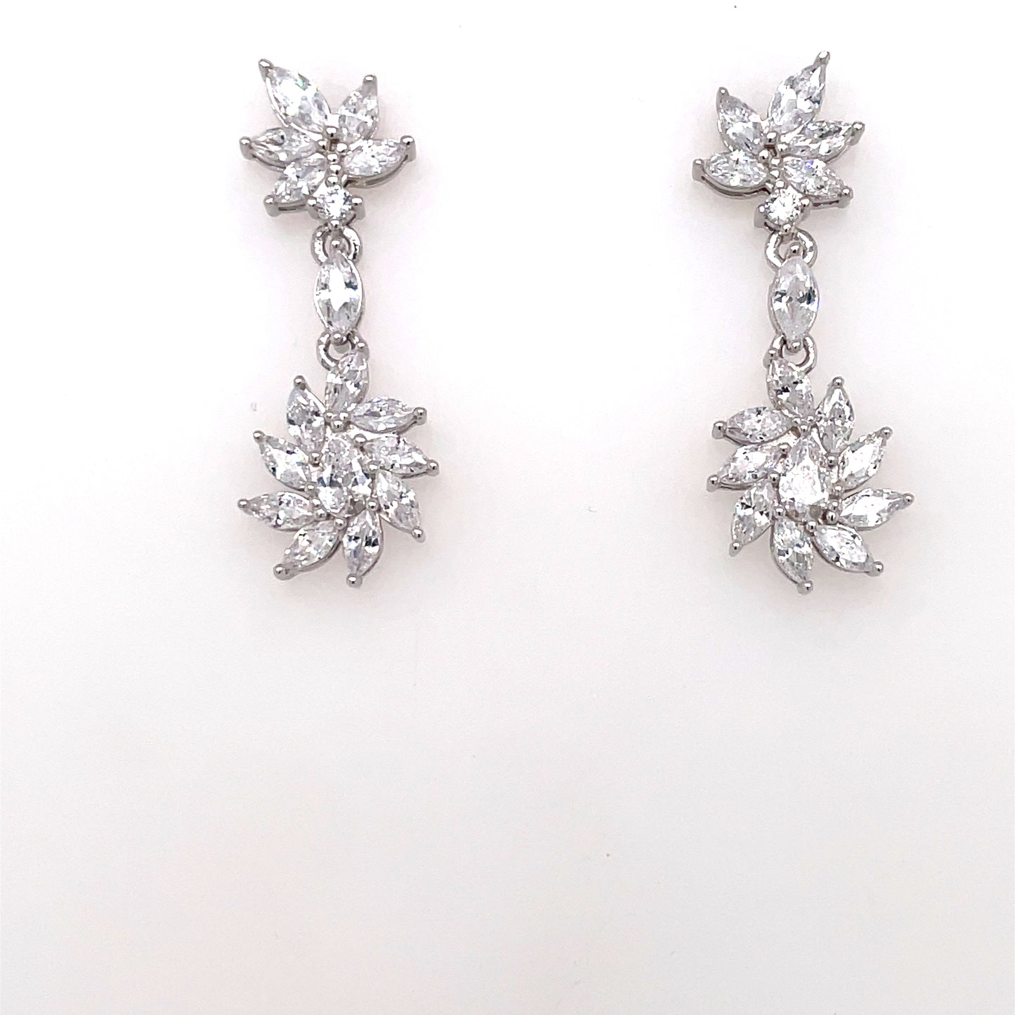 Sterling Silver CZ Starburst Drop Earrings CSE405