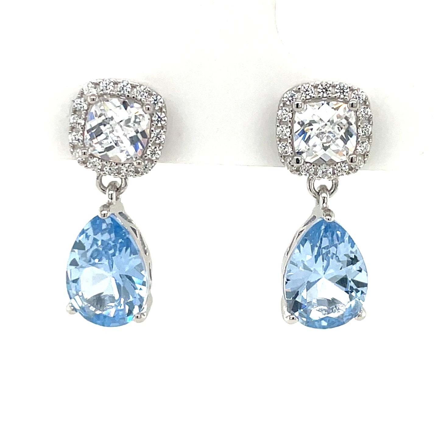Sterling Silver Blue CZ Teardrop Earrings CSE410