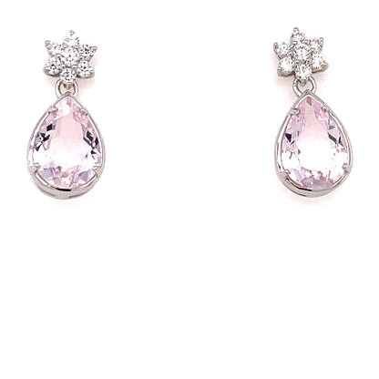 Silver Pink CZ Cluster Teardrop Earrings CSE422
