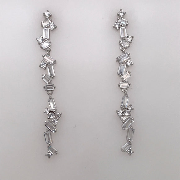 Sterling Silver CZ Baguette Raindrop Earrings CSE427