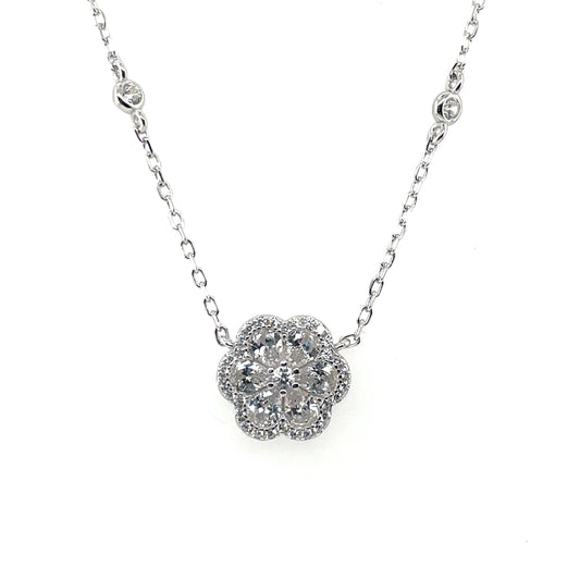 Sterling Silver CZ Floral Pendant CSN1030