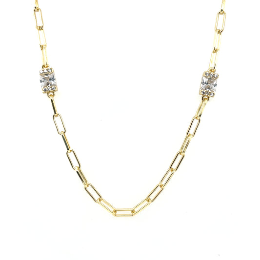 Silver Gold-plated CZ Necklace CSN968