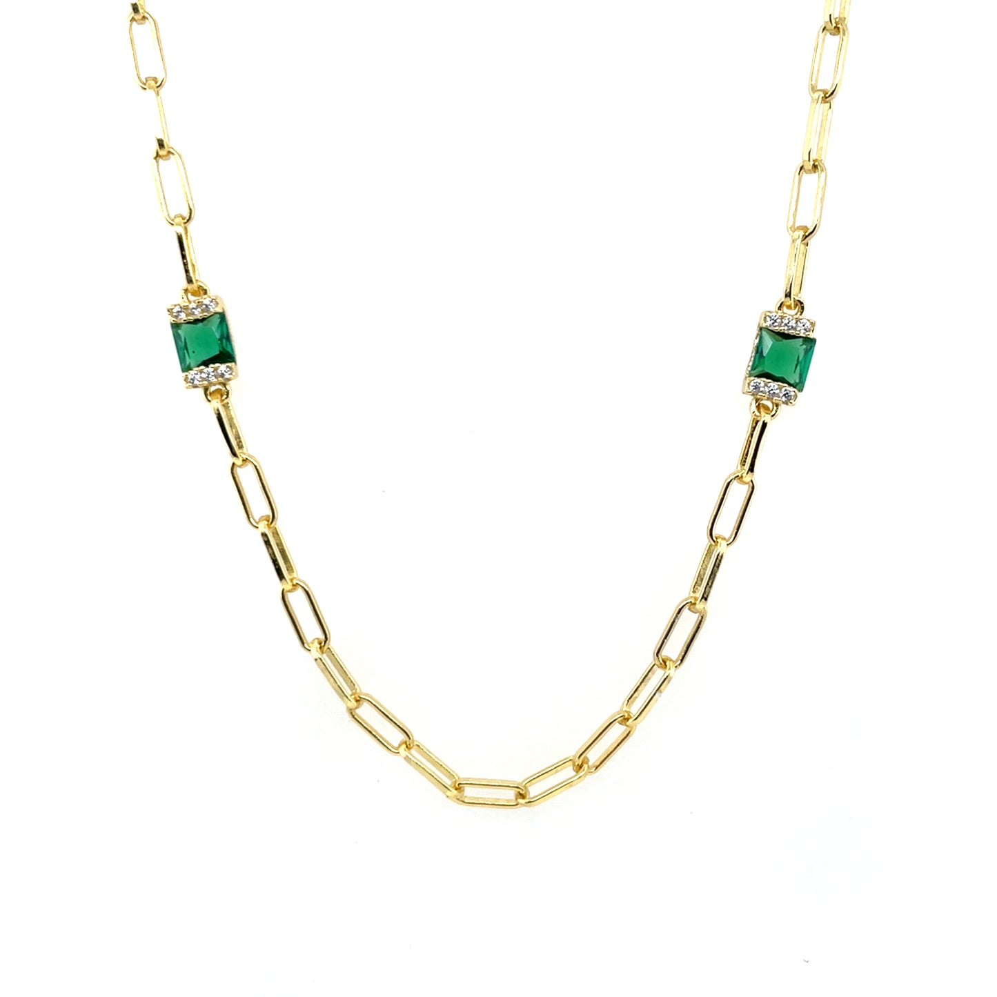 Silver Gold-plated Emerald CZ Necklace CSN969