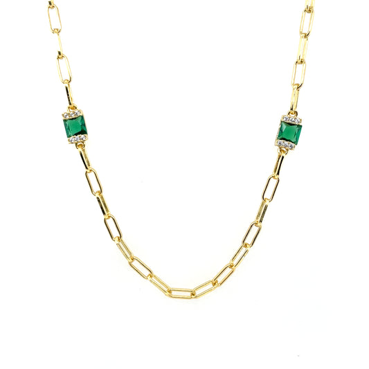 Silver Gold-plated Emerald CZ Necklace CSN969