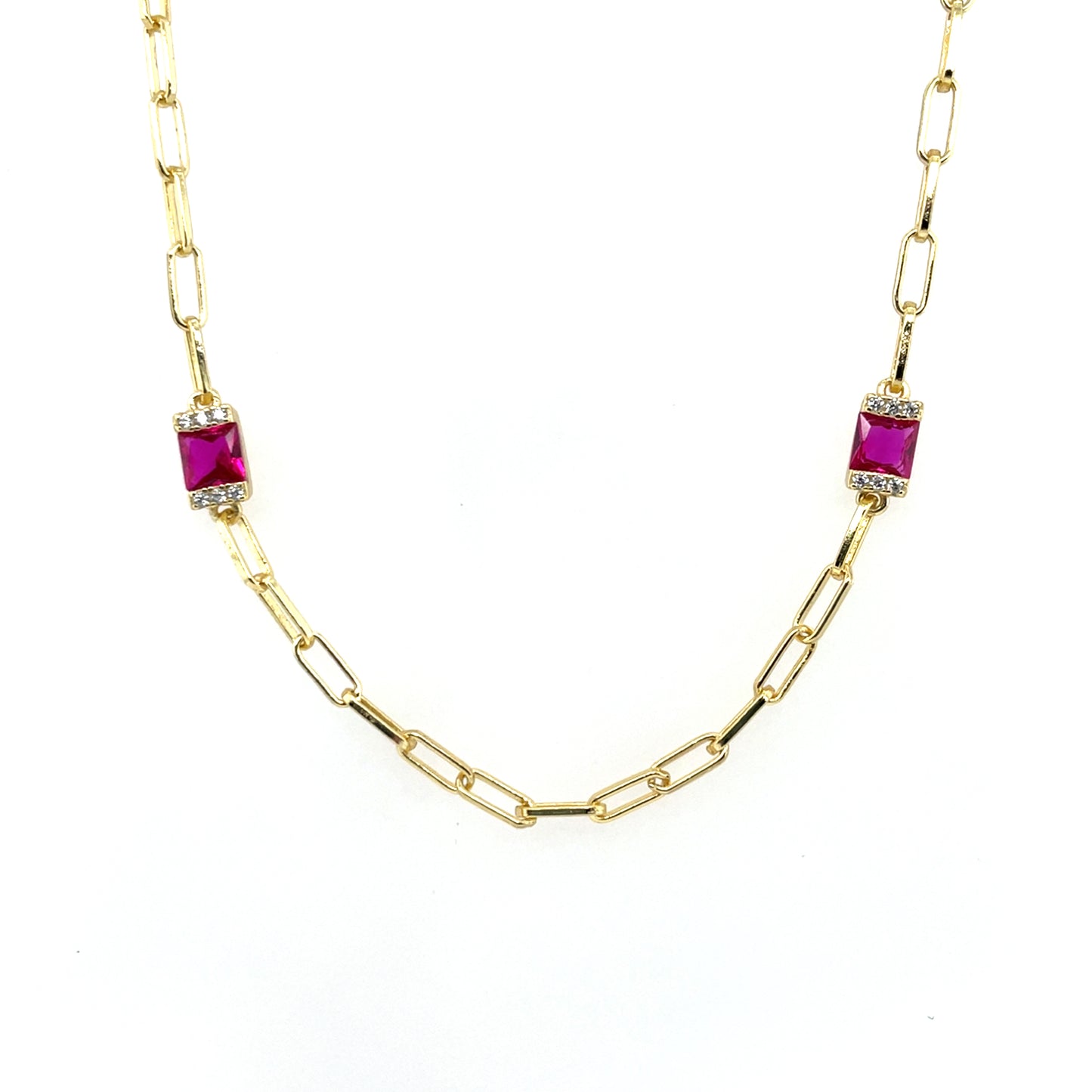 Silver Gold-plated Ruby CZ Necklace CSN970