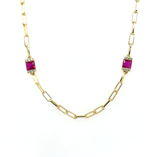 Silver Gold-plated Ruby CZ Necklace CSN970