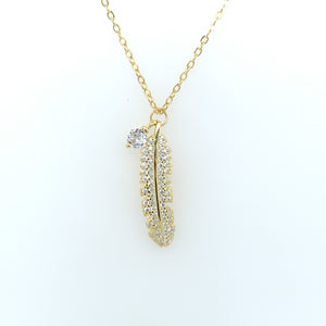 Sterling Silver 18ct Gold CZ Feather Necklace CSN982