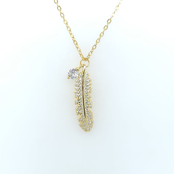 Sterling Silver 18ct Gold CZ Feather Necklace CSN982