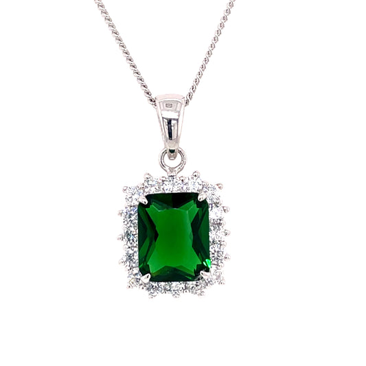 Sterling Silver Emerald CZ Rectangular Pendant CSP541