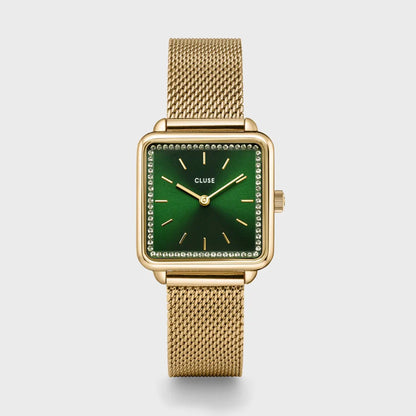 CLUSE La Tétragone Watch Mesh stones Green, Gold Colour CW10309