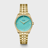 CLUSE Féroce Petite Watch Steel, Leaf Texture Pool Blue, Gold Colour CW11220
