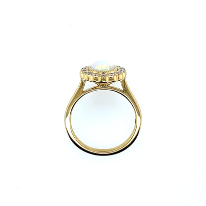 18ct Gold Real Opal & Diamond Cluster Ring GRL78