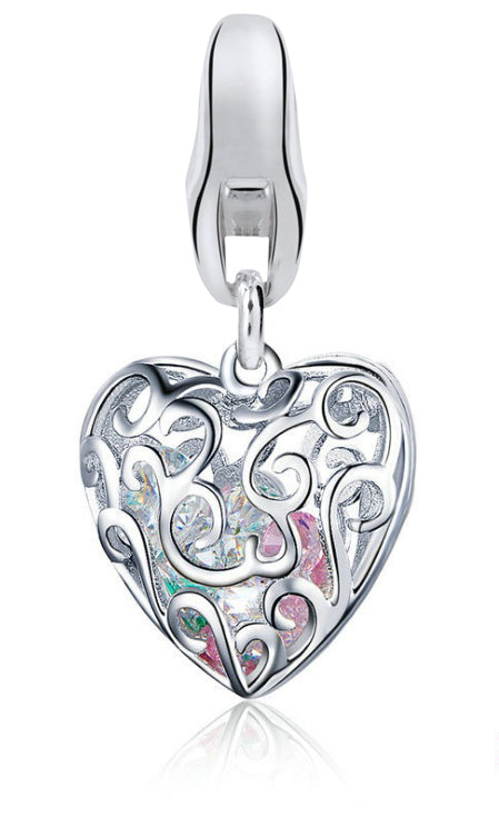 Dream Charms Silver CZ Filigree Heart Charm DC-803