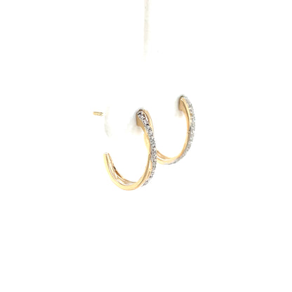 9ct Gold Diamond Crossover Half Hoop Earrings DE127