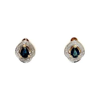 9ct Gold Real Sapphire & Diamond Stud Earrings GES113