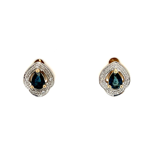 9ct Gold Real Sapphire & Diamond Stud Earrings GES113