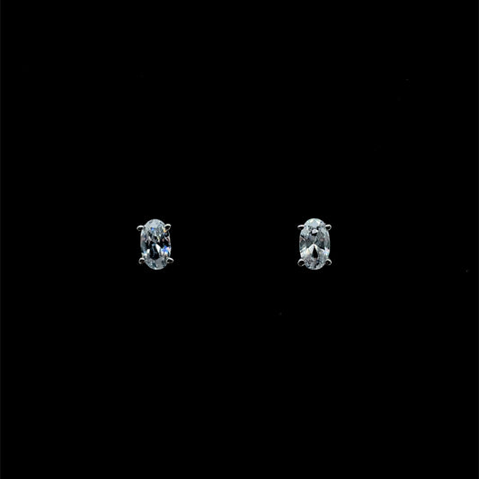 9ct White Gold Oval CZ Stud  Earrings WEZ070