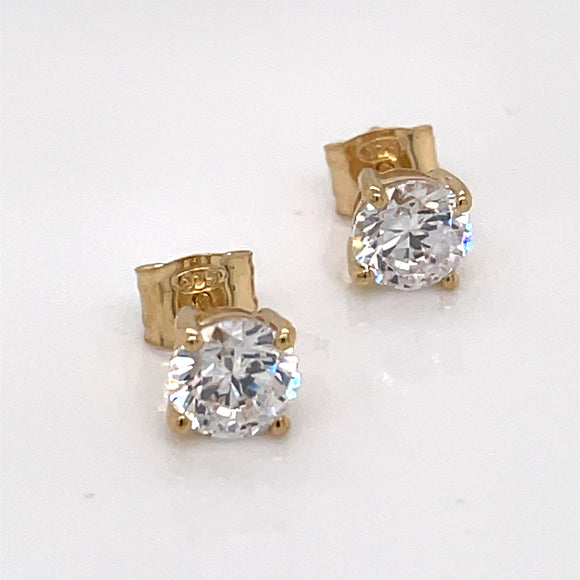 9ct Gold 6mm CZ 4-Claw Stud Earrings GEZ709