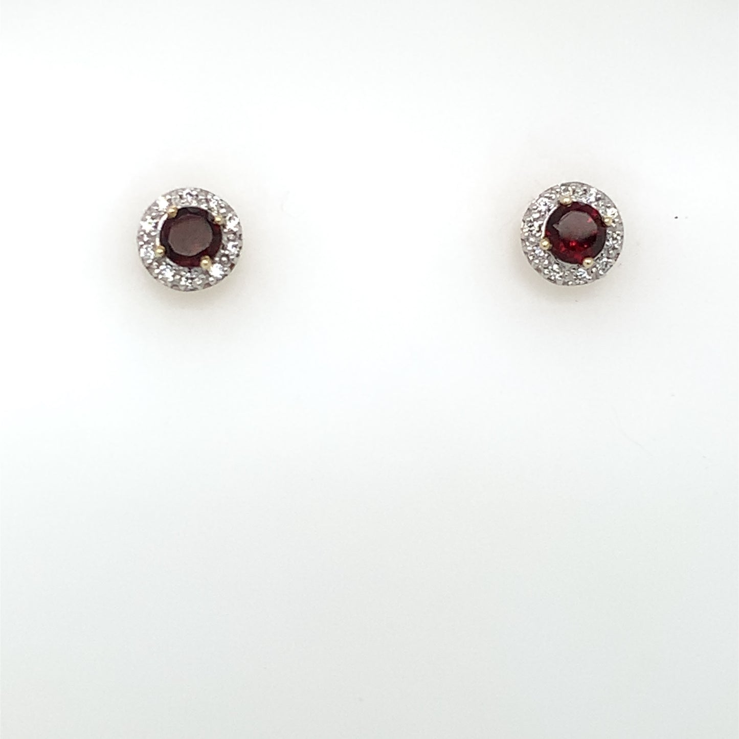 9ct Gold Garnet CZ Halo Stud Earrings GEX150