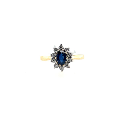 9ct Gold Real Sapphire & Diamond Cluster Ring GRS288