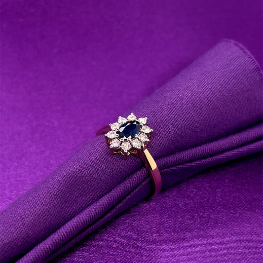 9ct Gold Real Sapphire & Diamond Cluster Ring GRS288