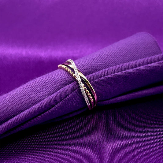 9ct Gold CZ Crossover Band Ring GRZ370