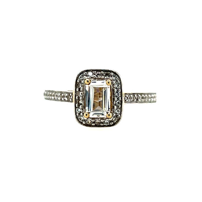 9ct Yellow Gold Rectangular CZ Halo Ring Pavé Shoulders GRZ288