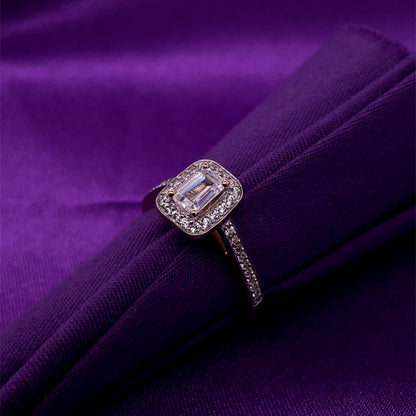 9ct Yellow Gold Rectangular CZ Halo Ring Pavé Shoulders GRZ288