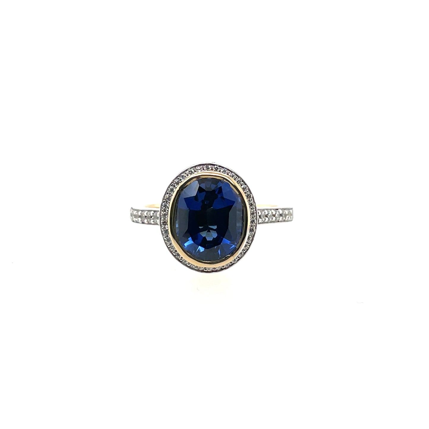 9ct Gold Created Sapphire & CZ Oval Pavé Cluster Ring GRS285