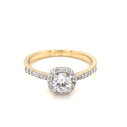 9ct Gold CZ Cushion Halo Ring GRZ357