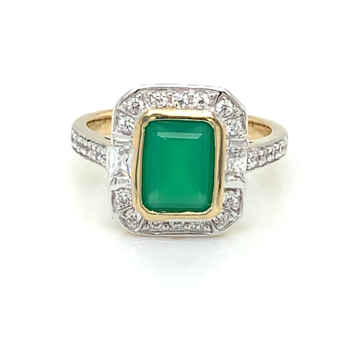 9ct Gold Green Agate & CZ Deco Style Ring GRE117