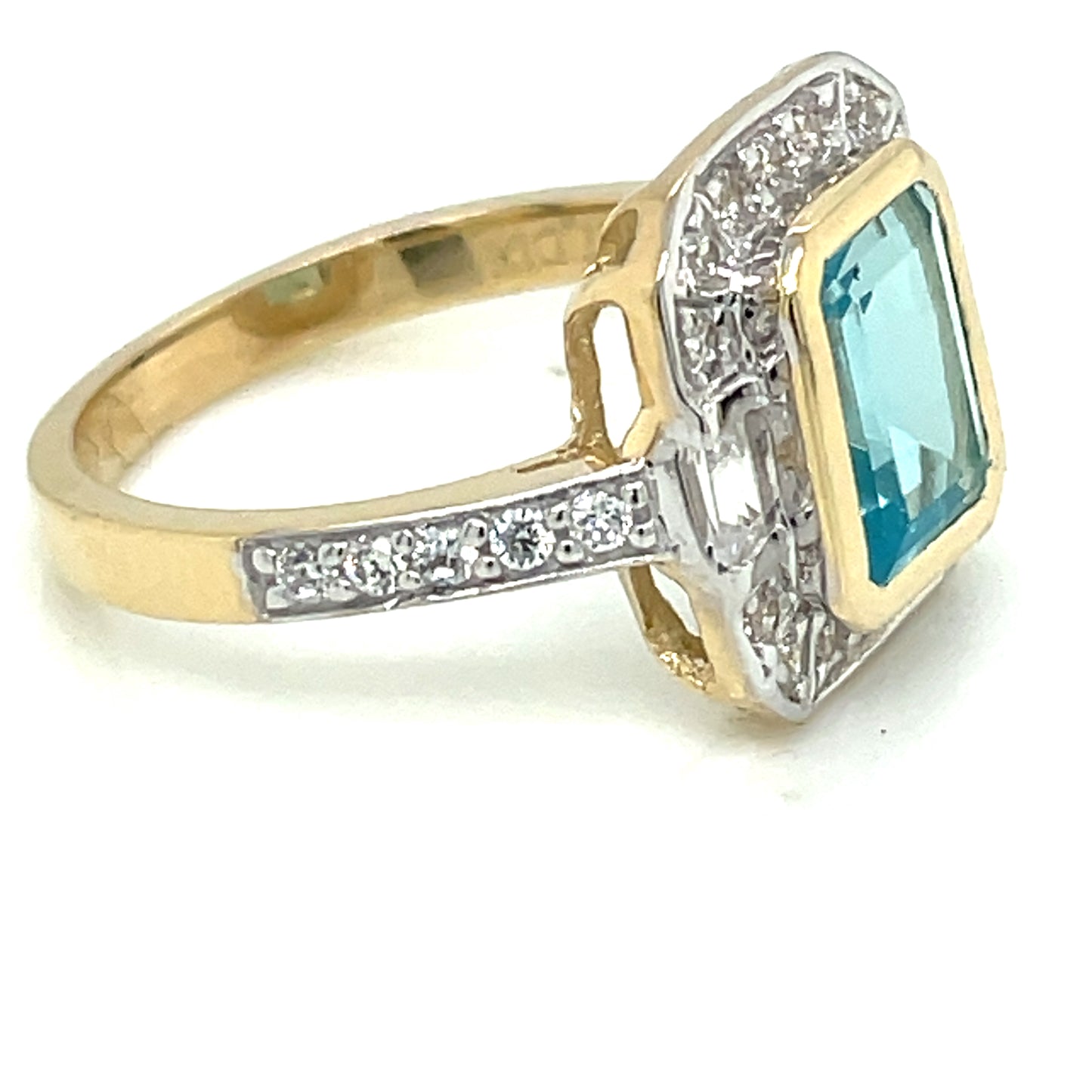 9ct Gold Blue Topaz & CZ Deco Style Ring GRX278