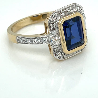 9ct Gold Sapphire & CZ Deco Style Ring GRS240