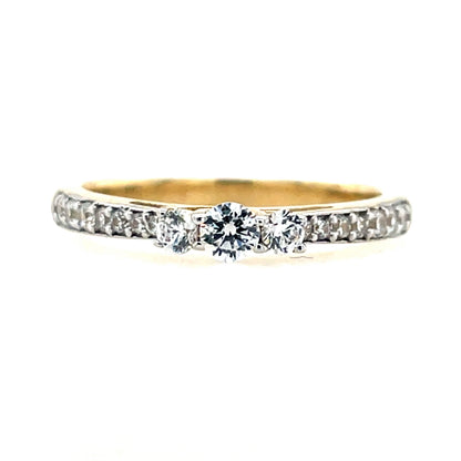9ct Yellow Gold CZ Trilogy Ring with CZ Shoulders GRZ245